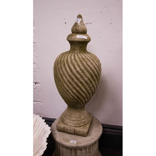 42 - PAIR OF SPIRAL MOULDED STONE PIER CAPS 50CM HIGH