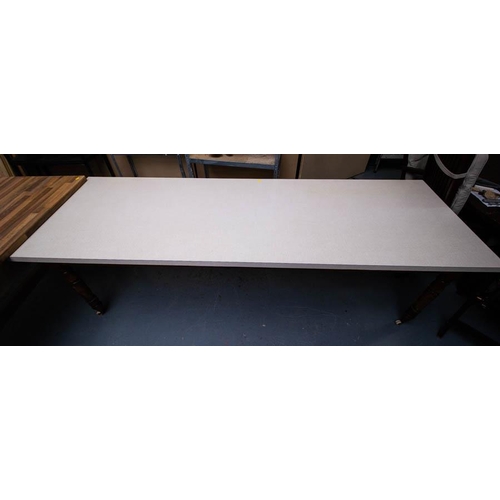 450B - ELM BASE KITCHEN TABLE ON CASTORS 246 X 80CM