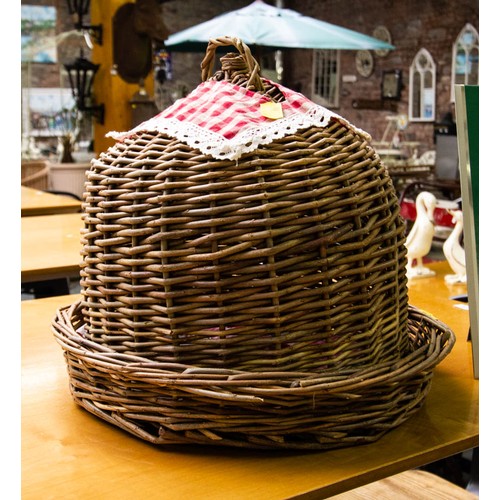 328B - WICKER BIRD CAGE + DOME CHEESE PLATE