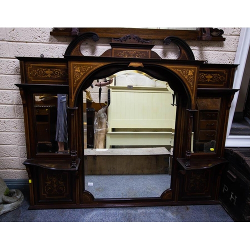 74 - QUALITY INLAID ROSEWOOD BEVELLED OVERMANTLE MIRROR