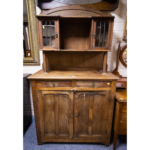 84 - Oak French Dresser AF (Veneer Damaged) W/W  + Oak Framed Oval Mirror