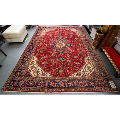 90 - WASHED PERSIAN RED GROUND RUG 350 X 250CM