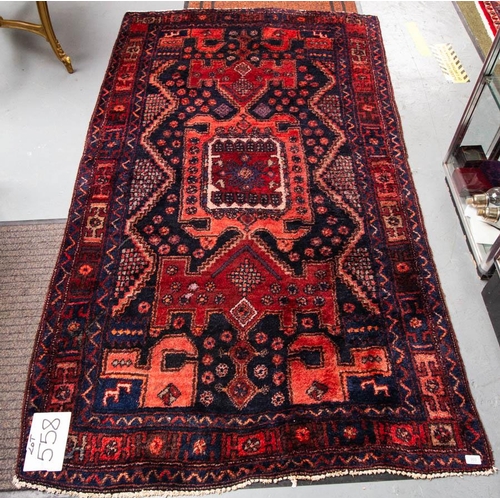 558 - RICH BLUE & RED GROUND IRANIAN VILLAGE RUNNER. 220 X 122CM