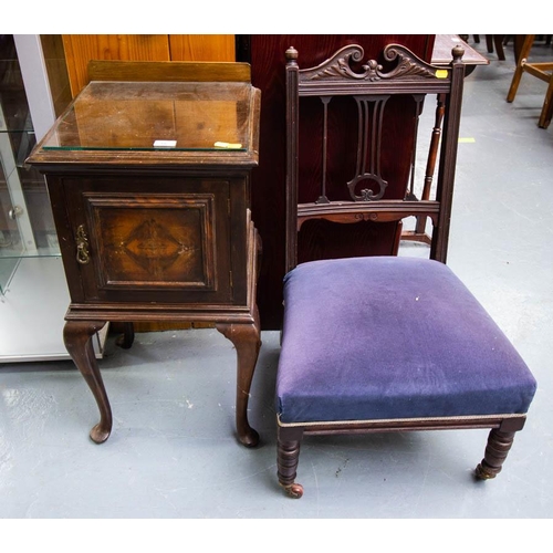 66 - Bedside Cabinet with Glass Top+ Mahogany Low Ladies Chair