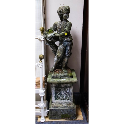 86 - GARDEN FIGURE OF BOY ON PLINTH