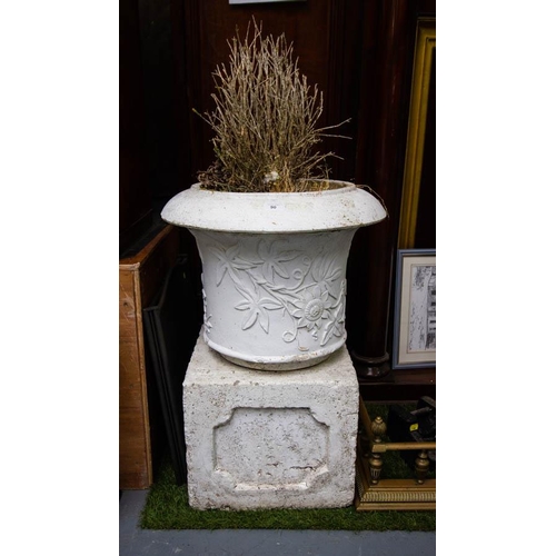 90 - PAIR OF WHITE GARDEN POTS ON PLINTHS