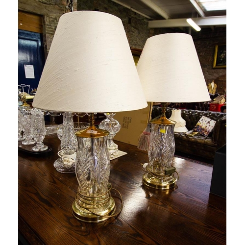 PAIR OF WATERFORD CRYSTAL TABLE LAMPS + SHADES