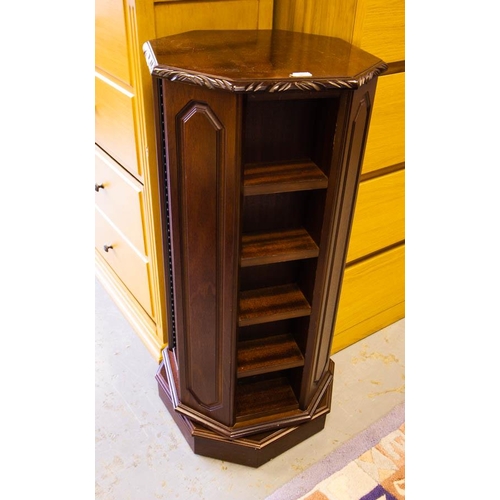 108 - SIDE CABINET, REVOLVING TABLE + SHOE RACK