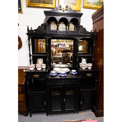 517 - VICTORIAN EBONISED CHIFFONIER WITH MIRROR BACK