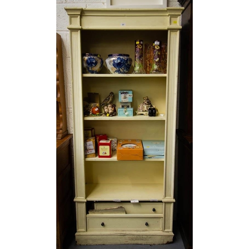 551 - PINE + MAHOGANY BEDSIDE LOCKER + PAINTED BOOKSHELF