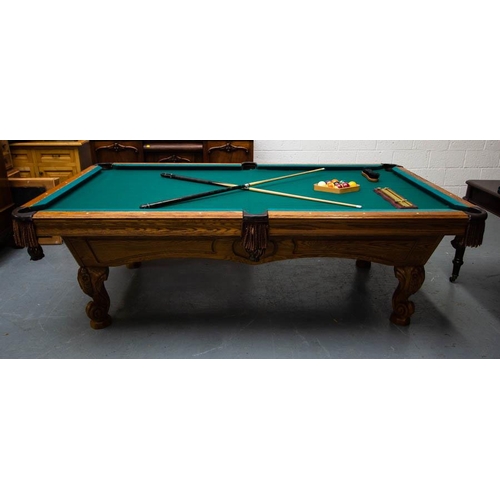 560 - OAK FRAMED, SLATE BASE POOL TABLE 8FT X 4'6