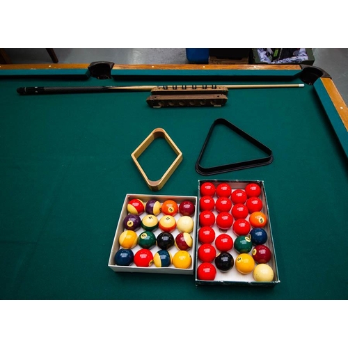 560 - OAK FRAMED, SLATE BASE POOL TABLE 8FT X 4'6