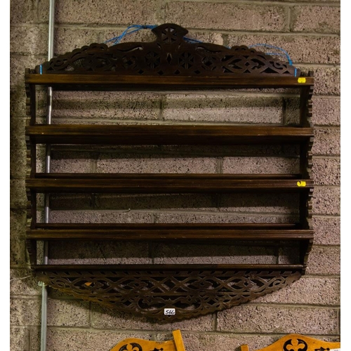 566 - CARVED WALL 3 SHELF PLATE RACK 107 X 100 CM