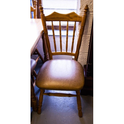 68 - OAK EXTENDING KITCHEN TABLE + 7 CHAIRS