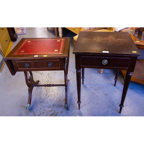 75 - MAHOGANY OCCASIONAL TABLE + LEATHER TOP TABLE