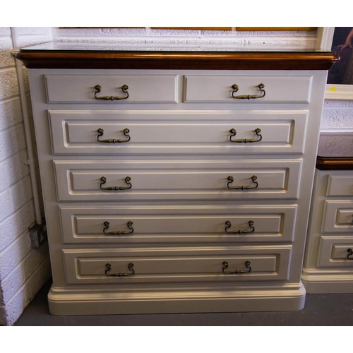 85 - 2 OVER 4 DRAWER PAINTED CHEST OF DRAWERS WITH GLASS TOP