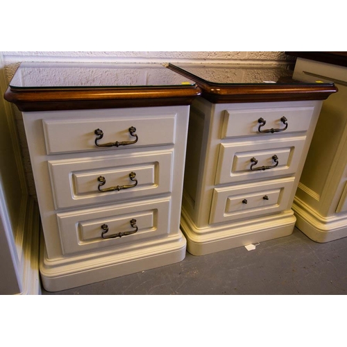 86 - PAIR OF PAINTED 3 DRAWER LOCKERS WITH GLASS TOPS