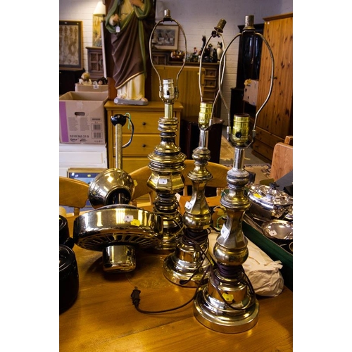 96 - 3 BRASS TABLE LAMPS