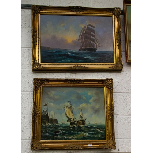 126 - 2 TALL SHIPS PAINTING IN ORNATE GILT FRAMES
