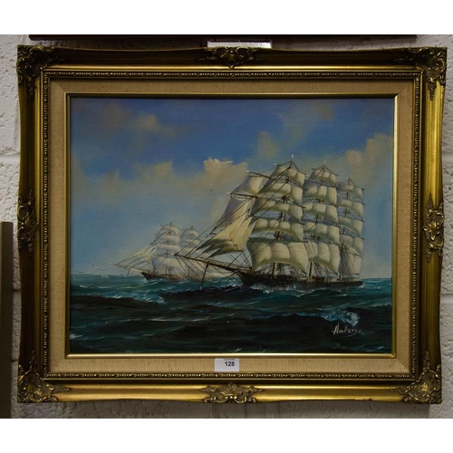 128 - TALL SHIP IN ORNATE FRAME