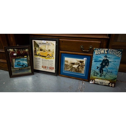 138 - ROLLS ROYCE MIRROR, 2 CAR PRINTS + TRAIN PRINT