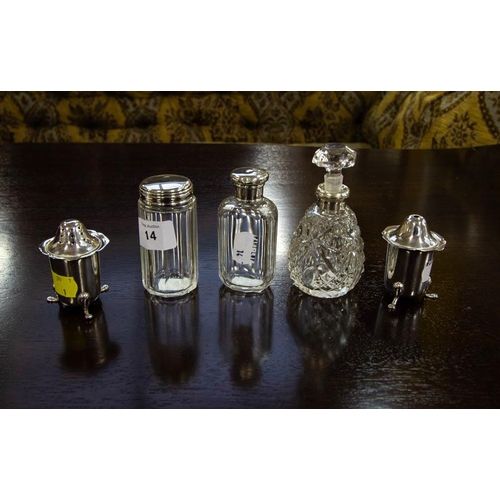 14 - SILVER SALT + PEPPER, PERFUME + 2 JARS