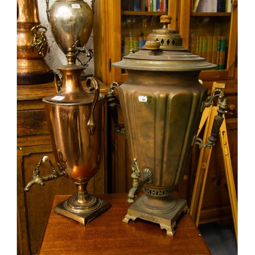 143 - 2 COPPER SAMOVARS WITH BRASS TAPS