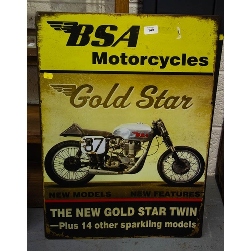 149 - BSA MOTORCYCLE TIN SIGN 50 X 70CM