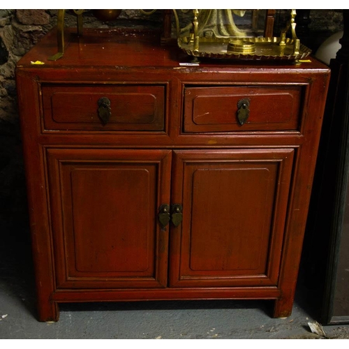 156 - RED LACQUER CHINESE STYLE CABINET 62 X 50 X 60 CM