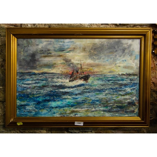 159 - OIL ON BOARD STORMY SEAS SIGNED WL SMITH 55 X 35CM
