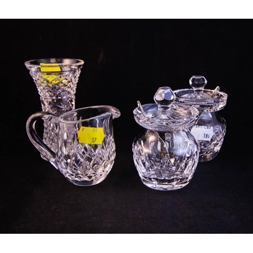 186 - WATERFORD CRYSTAL TANKARD, HONEY POTS, GLASSES + MARQUIS VASE
