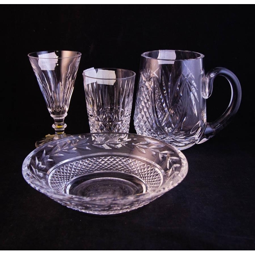 186 - WATERFORD CRYSTAL TANKARD, HONEY POTS, GLASSES + MARQUIS VASE