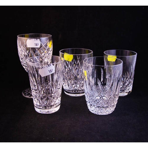 189 - WATERFORD CRYSTAL GLASSES - 2 BRANDY, 2 CHAMPAGNE + 15 MISC
