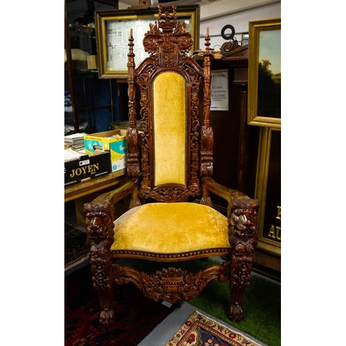190 - PAIR OF HEAVILY CARVED ORNATE THRONE CHAIRS