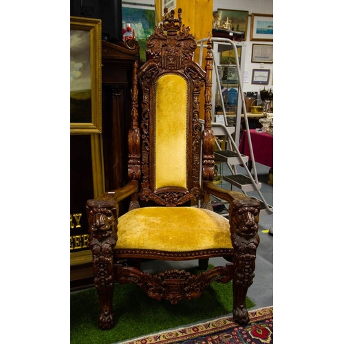 190 - PAIR OF HEAVILY CARVED ORNATE THRONE CHAIRS