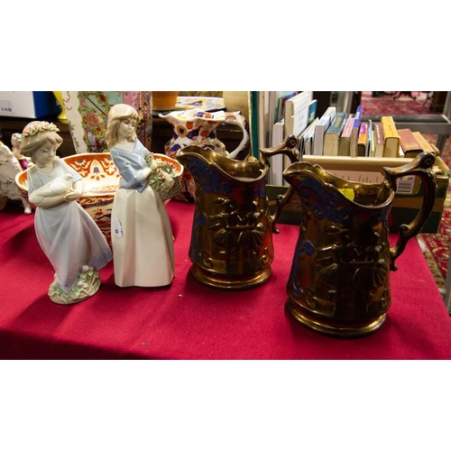 40 - VASE, BOWL, 2 LUSTRE JUGS + ODDS