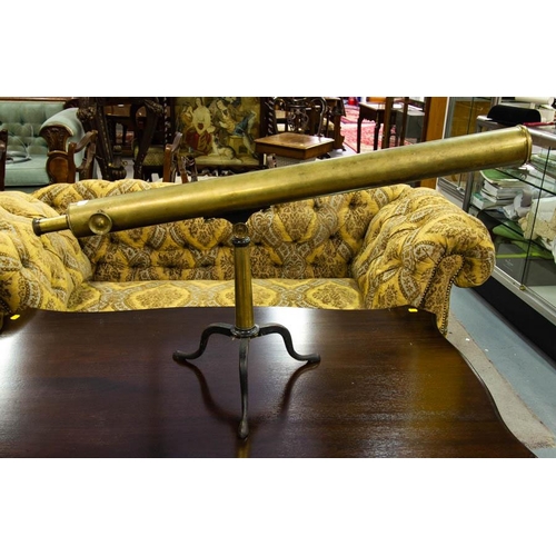 47 - CHARLES W. PRICE BRASS TELESCOPE ON STAND WITH TIMBER CASE
