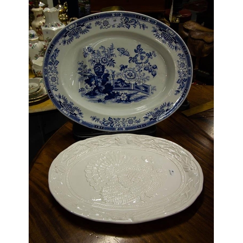 48 - LARGE PLATTER WITH WELL + TURKEY PLATTER