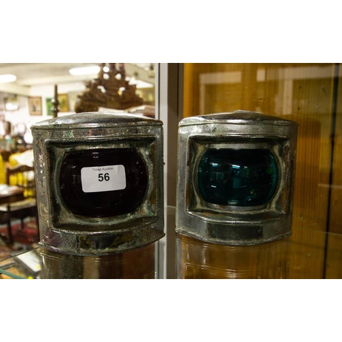 56 - PAIR OF CHROME SHIPS LIGHTS