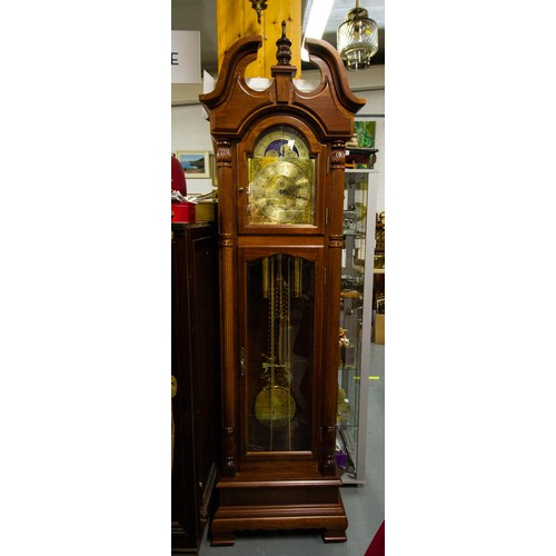 30 - MODERN MAHOGANY GRANDFATHER CLOCK WITH BRASS FACE