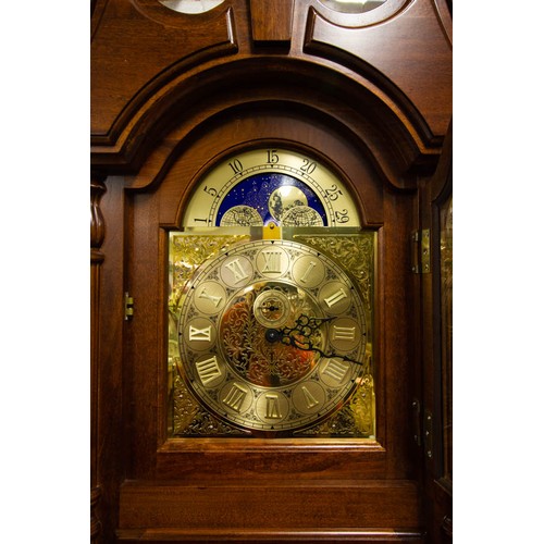 30 - MODERN MAHOGANY GRANDFATHER CLOCK WITH BRASS FACE