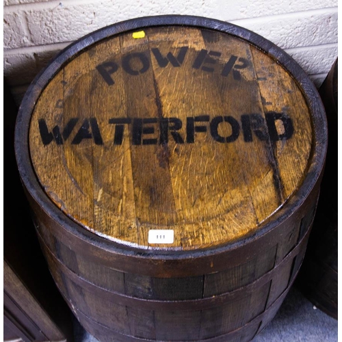 111 - OAK BARRELL MARKED POWER WATERFORD