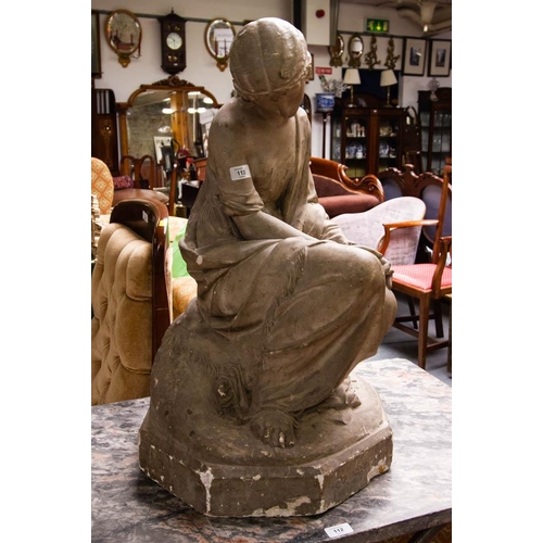 113 - CHALK STATUE OF SEATED LADY 75CM HIGH