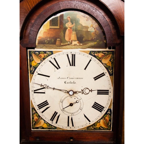 178 - JAMES CARRUTHERS CARLISLE. -  ANTIQUE GRANDFATHER CLOCK WITH PAINTED FACE. 222 CM HIGH