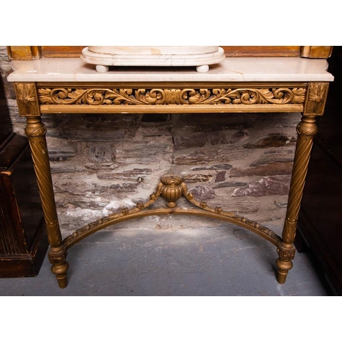 181 - PAIR GILT & MARBLE TOP SIDE TABLES 102L x 33D x 76H CM EACH