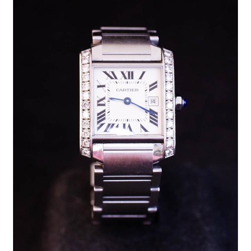 257 - CARTIER MIDI STAINLESS STEEL WATCH WITH DIAMOND FACE