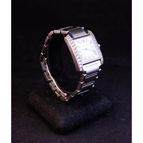 257 - CARTIER MIDI STAINLESS STEEL WATCH WITH DIAMOND FACE