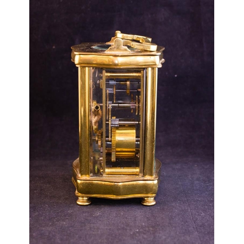 277 - FRENCH BRASS CARRIAGE CLOCK WITH KEY