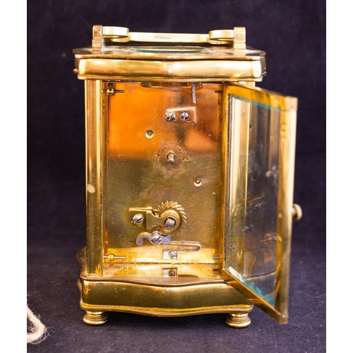 277 - FRENCH BRASS CARRIAGE CLOCK WITH KEY