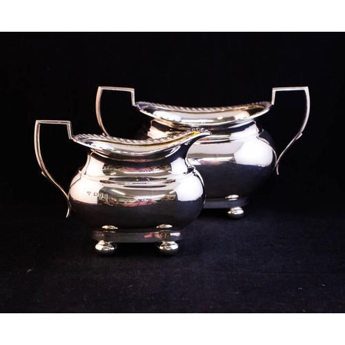 280 - SILVER 3 PIECE TEA SET ON BUN FEET LONDON 1919 1350G